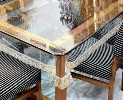 Pvc transparent table cover with golden or silver lace by home culture